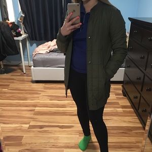 Green bomber long jacket